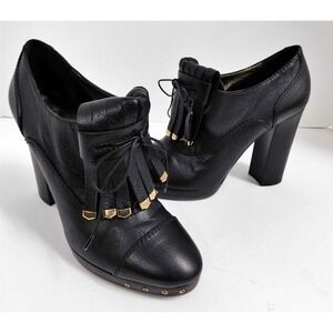 Lanvin Italy Black Leather Lace-up Studded Booties Boots‎ 37